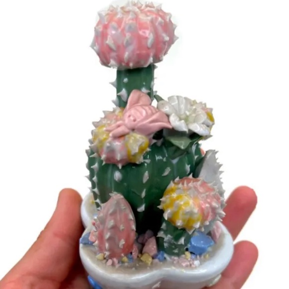 Vintage Other - Vintage Blooming Cactus Figurine W Bee Ceramic Southwestern Décor Pastel prickly